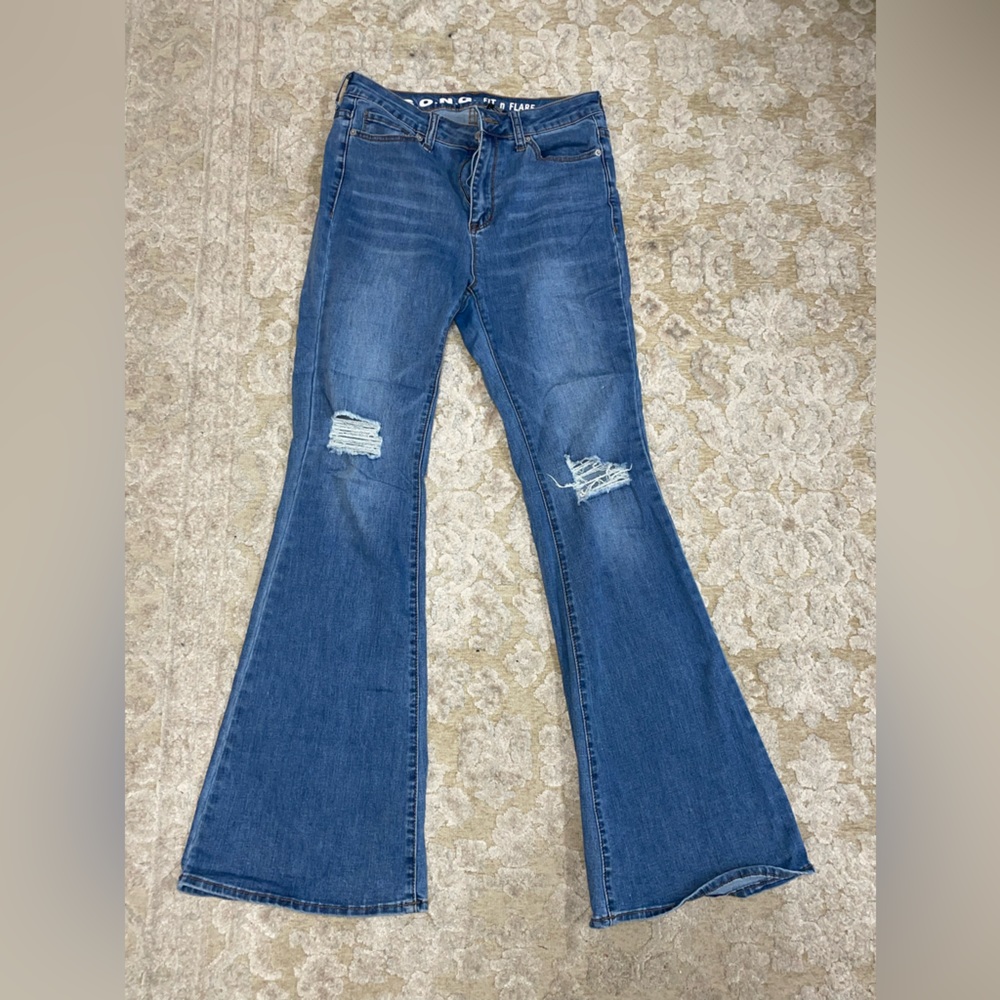 Flare high waisted ripped jeans